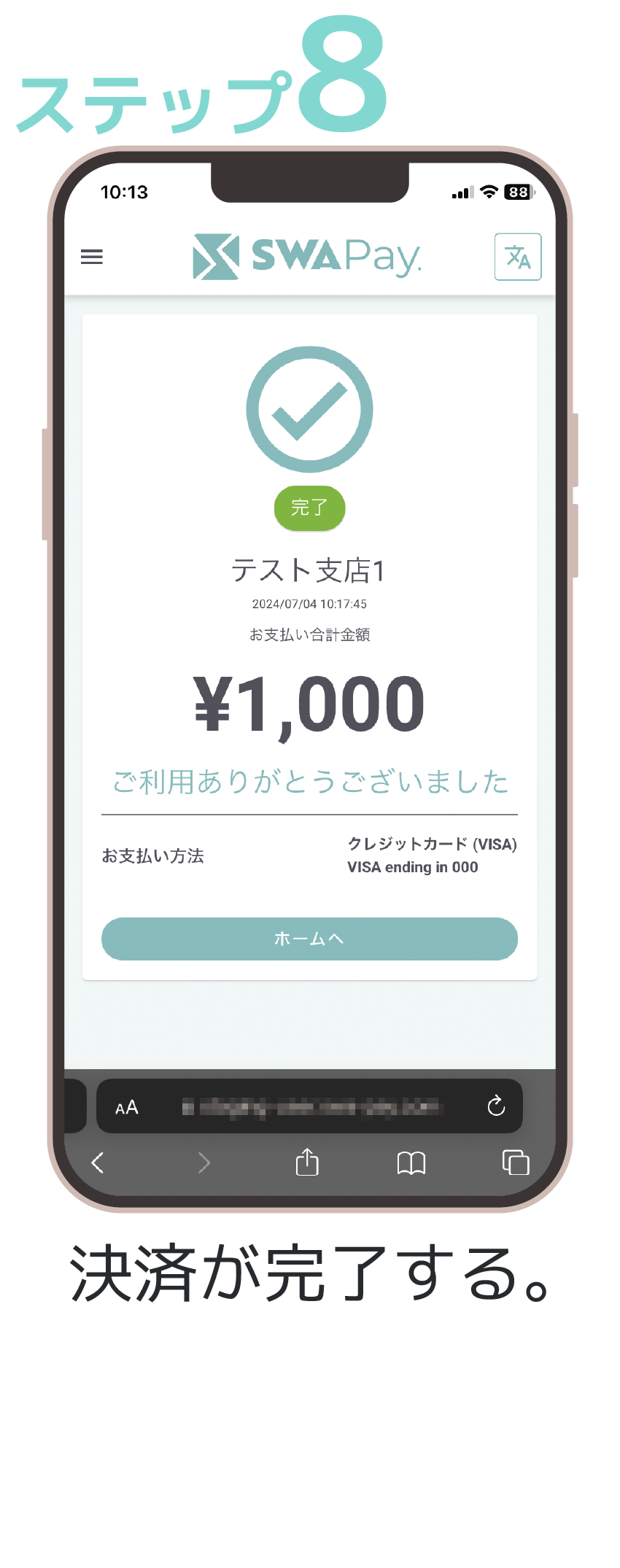 ステップ8 決済が完了する。